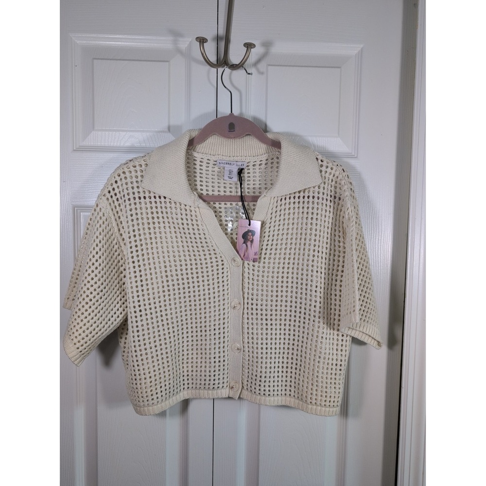 Sincerely Jules Chunky Knit Button Front Cropped Cardigan Sweater Size S New